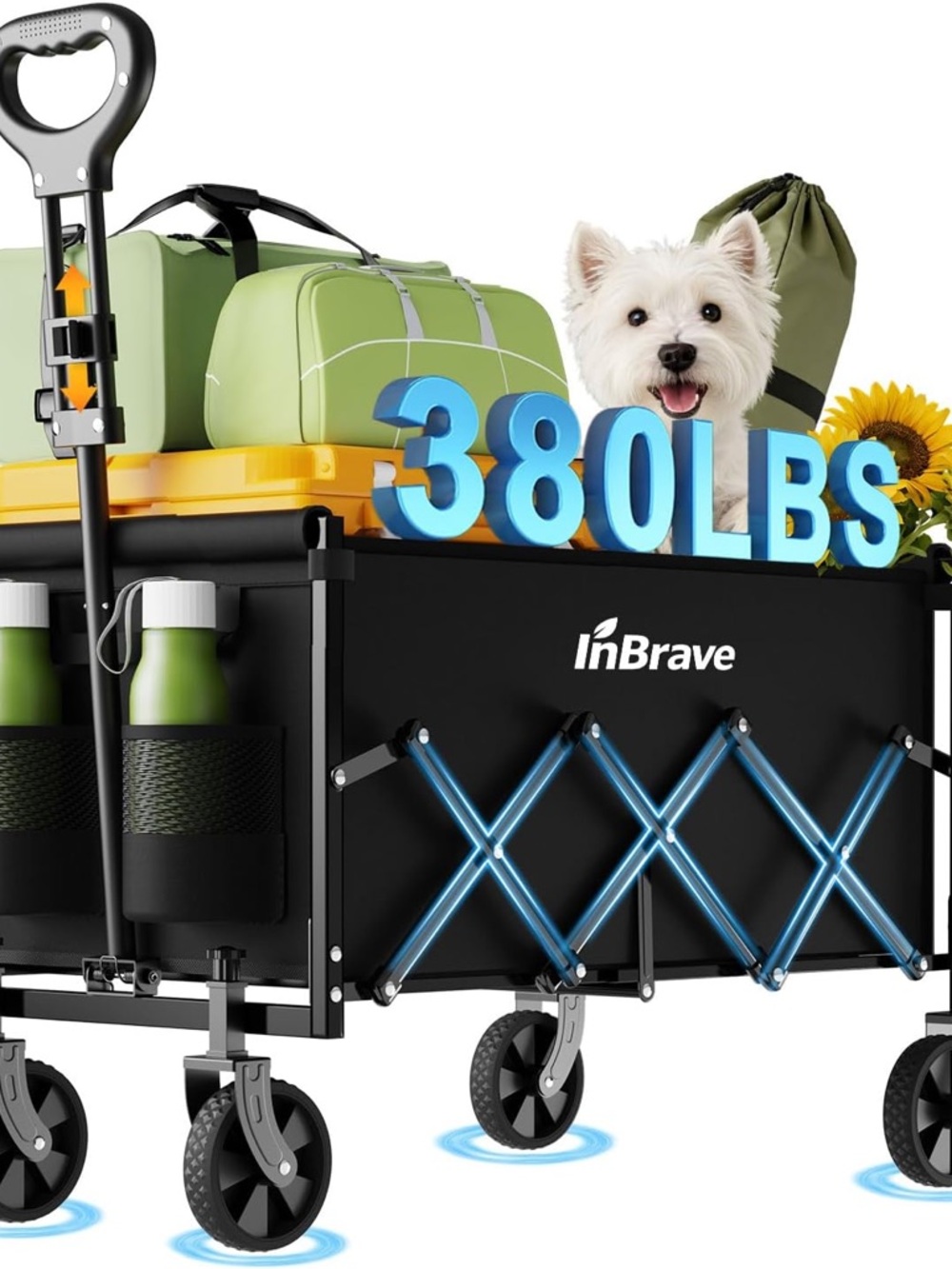 Foldable Utility Wagon Cart in Black Holds 380 Pounds